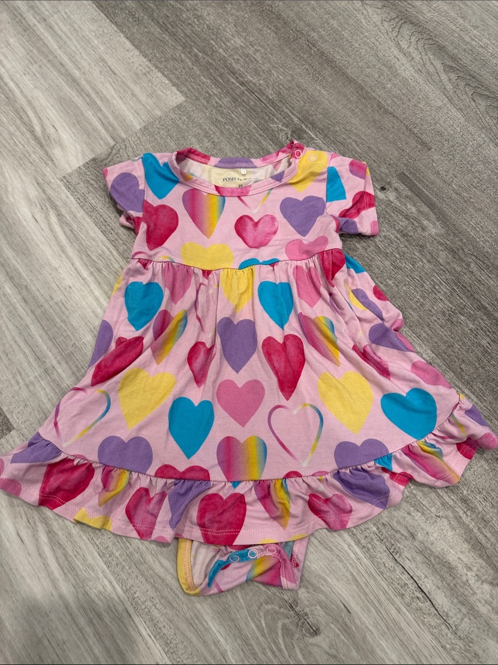 Posh Peanut Pink Multi Heart Ruffle Bodysuit Dress